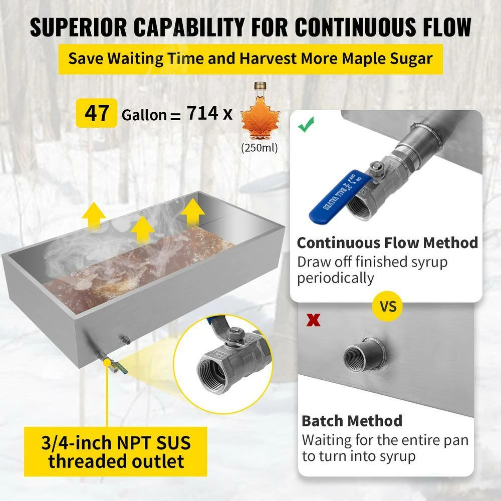 48 in. x 24 in. x 9.5 in. MapleSap EvaporatorPan with Valve StainlessSteel MapleSyrup Cooking Pan for Boiling MapleSyrup by VEVOR - Image 5