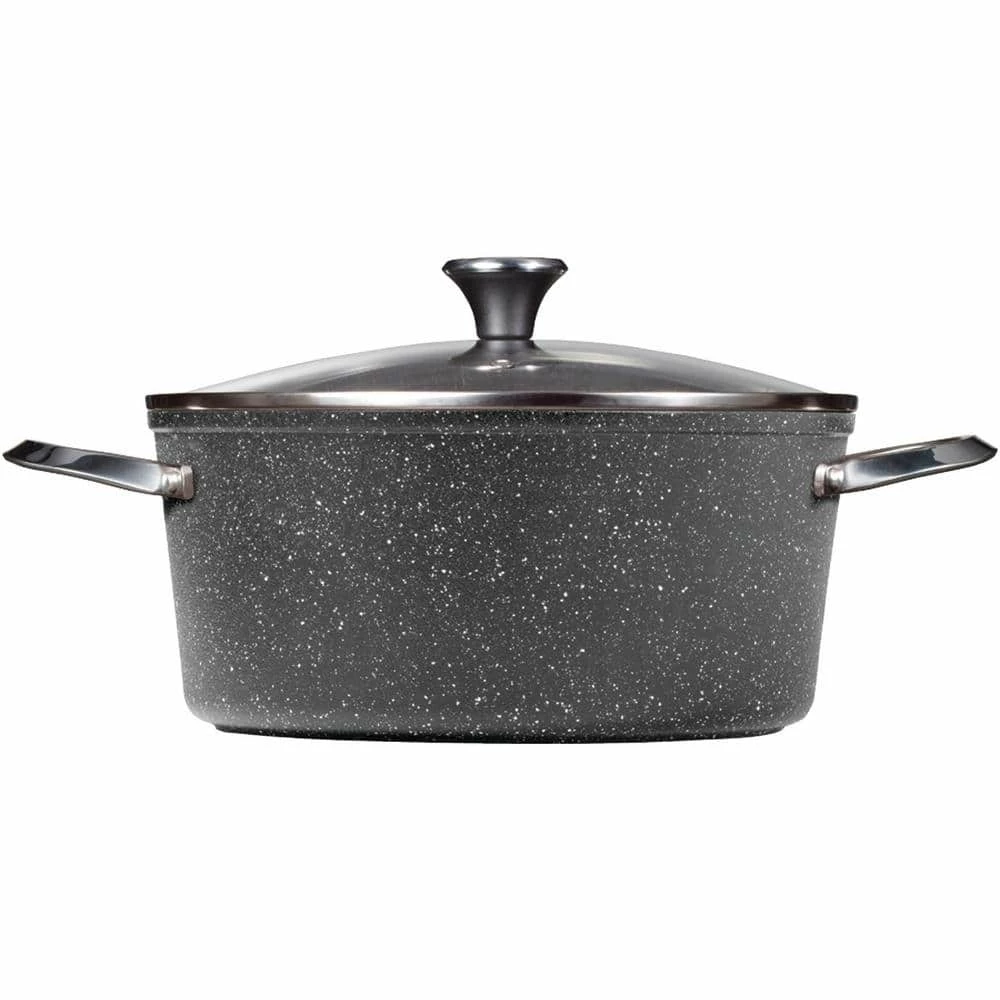 The Rock 7.2 qt. Aluminum Nonstick Stock Pot in Black Speckle with Glass Lid by Starfrit