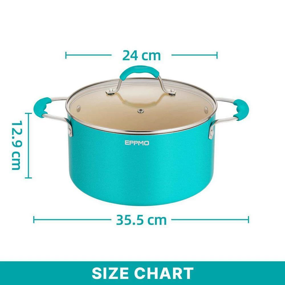 5.9 Qt. Ceramic Aluminum Nonstick Stock Pot in blue with Lid by EPPMO - Image 6