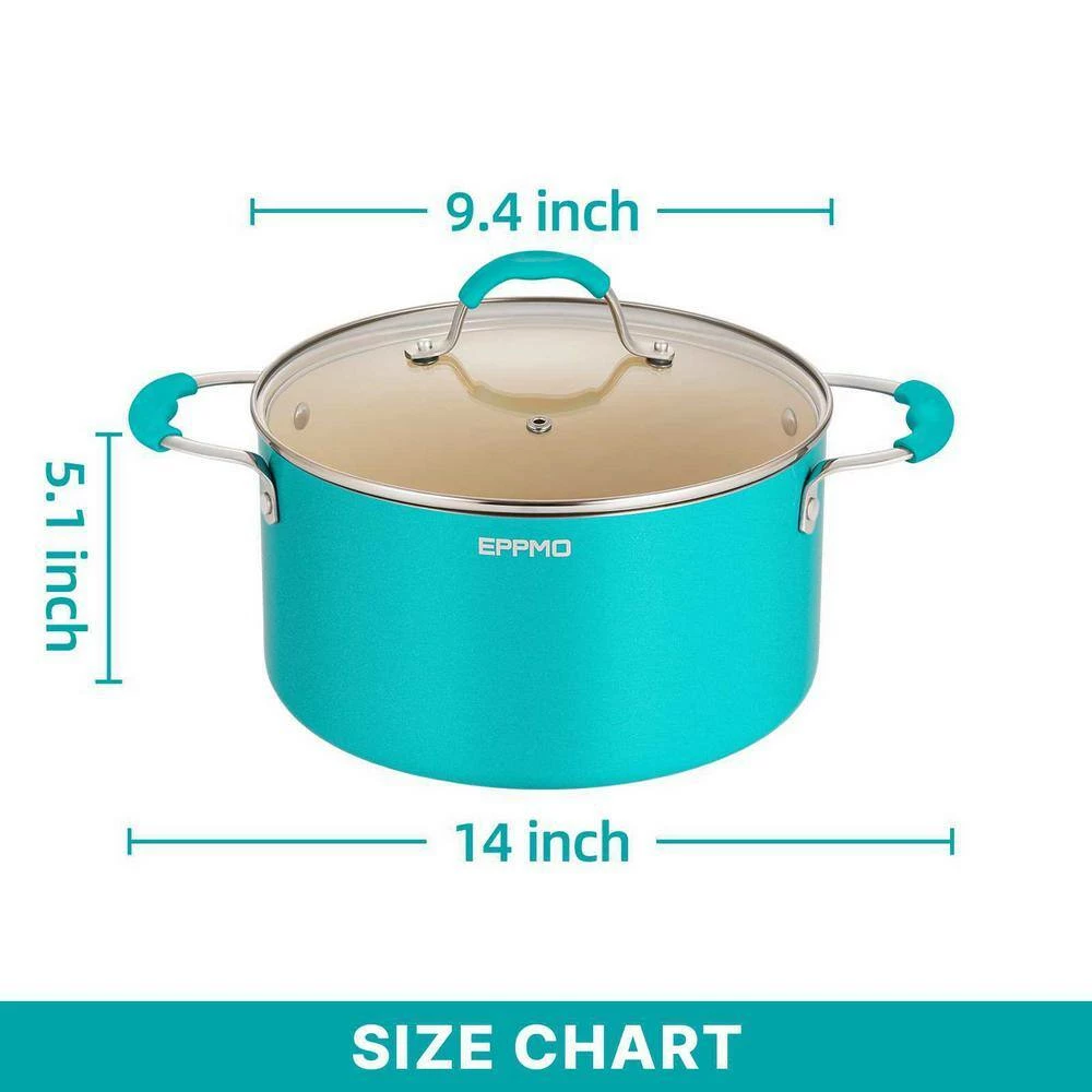 5.9 Qt. Ceramic Aluminum Nonstick Stock Pot in blue with Lid by EPPMO - Image 7