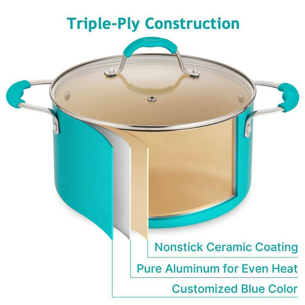 5.9 Qt. Ceramic Aluminum Nonstick Stock Pot in blue with Lid by EPPMO - Image 5