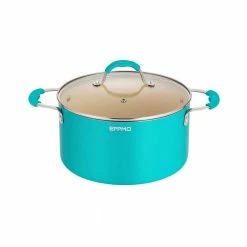 5.9 Qt. Ceramic Aluminum Nonstick Stock Pot in blue with Lid by EPPMO