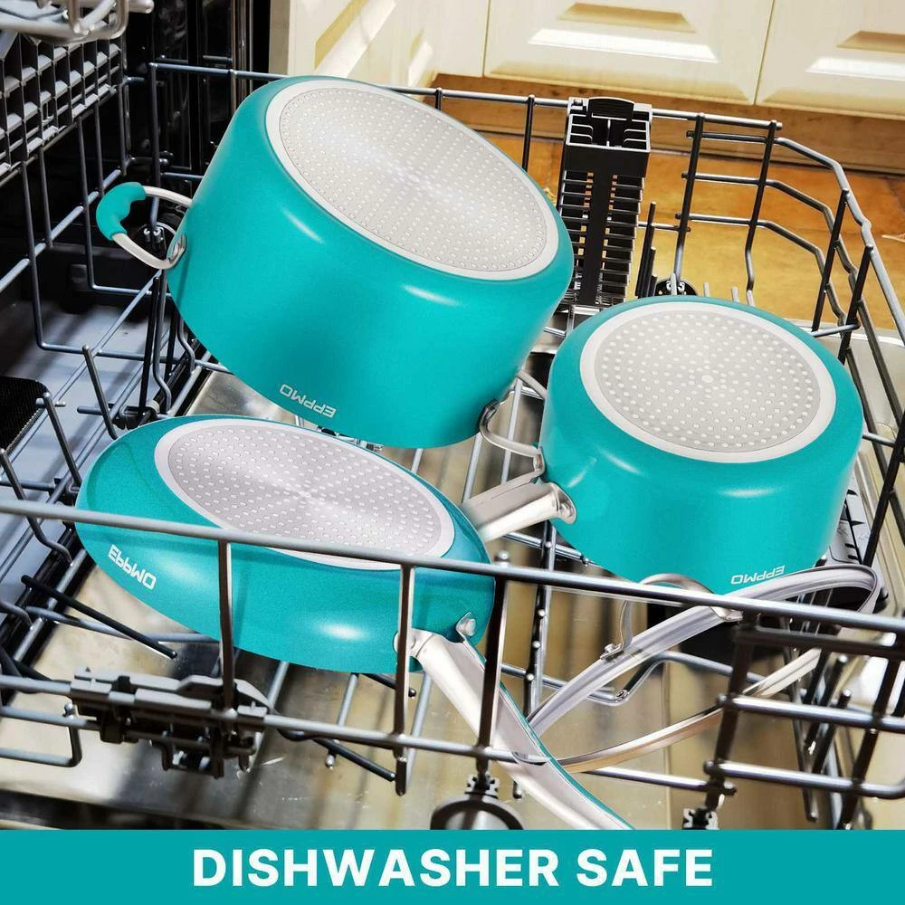 5.9 Qt. Ceramic Aluminum Nonstick Stock Pot in blue with Lid by EPPMO - Image 3