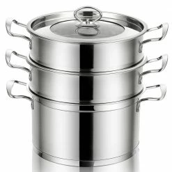 5.2 qt. Stainless Steel Soup Pot with 2-tier 2.3 qt. Steamer Inserts and Lid by WELLFOR