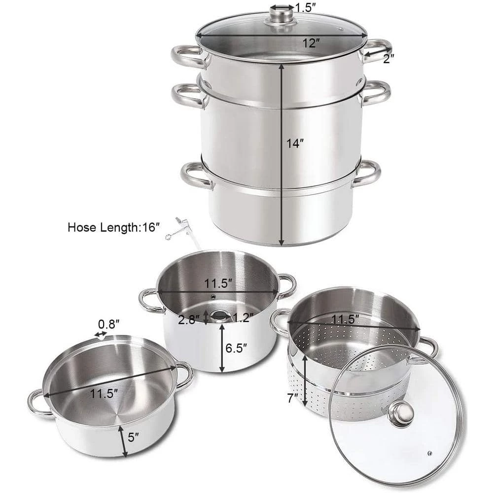 11 qt. Stainless Steel Multi-Lever Fruit Juicer Steamer Stock Pot by ANGELES HOME - Image 4