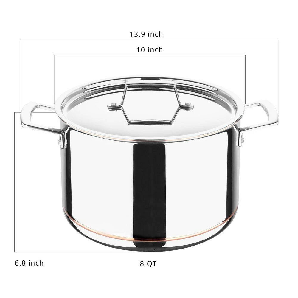 5CX 8 qt. Stainless Steel 5-Ply Copper Core Stock Pot with Lid by MasterPRO - Image 2