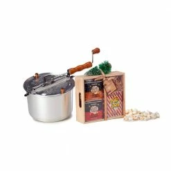 6 qt. Aluminum Stovetop Popcorn Popper with Retro Tins Wooden Box Set by Whirley-Pop