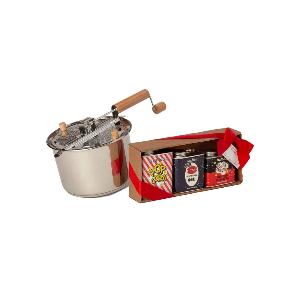 6 qt. Stainless Steel Stovetop Popcorn Popper with Retro Popping Christmas Gift Set by Whirley-Pop