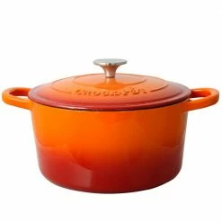 Artisan 5 qt. Round Cast Iron Nonstick Dutch Oven in Sunset Orange with Lid by Crock-Pot