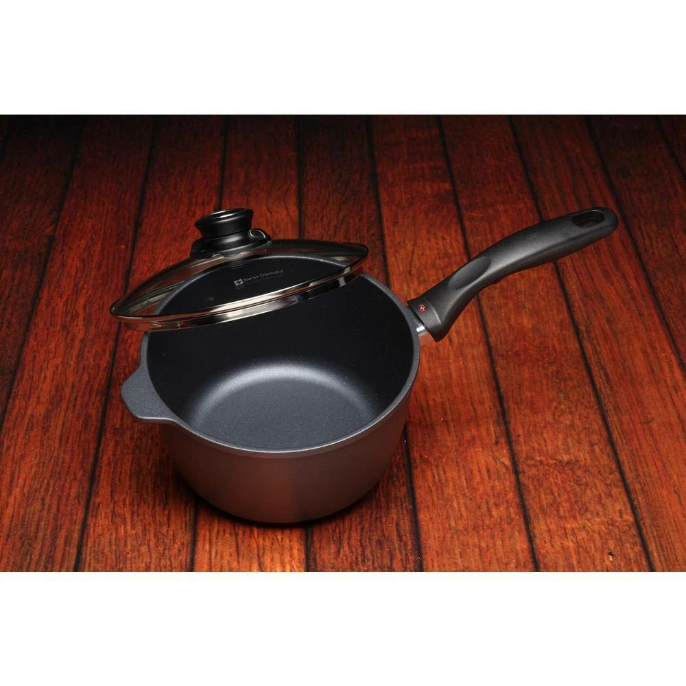 Classic Series 3.2 qt. Cast Aluminum Nonstick Sauce Pan in Gray with Glass Lid by Swiss Diamond - Image 3