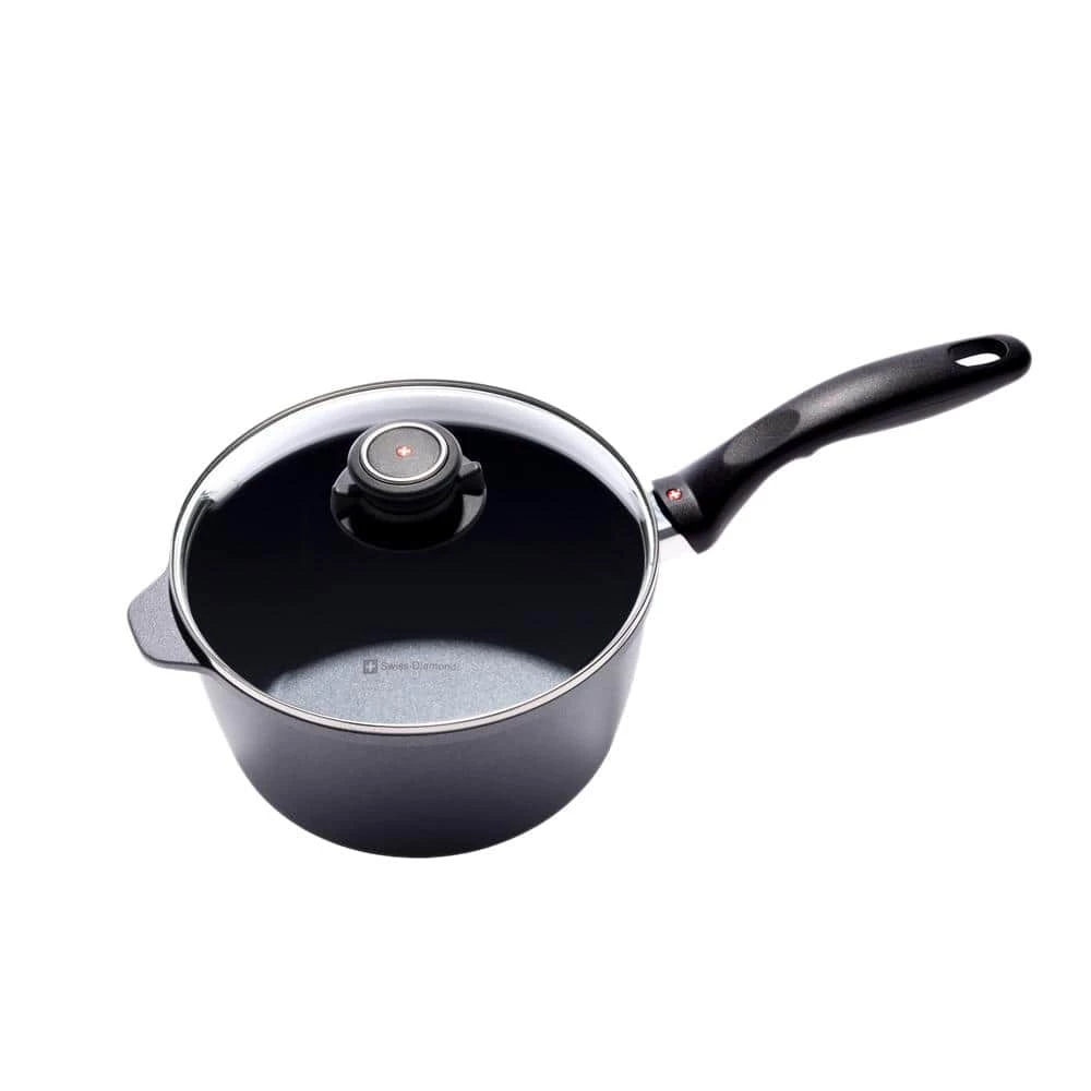 Classic Series 3.2 qt. Cast Aluminum Nonstick Sauce Pan in Gray with Glass Lid by Swiss Diamond