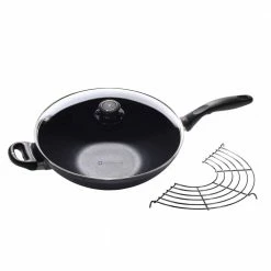 Nonstick 4.9 Qt. Wok with Lid and 11.8 in. Tempura Rack by Swiss Diamond