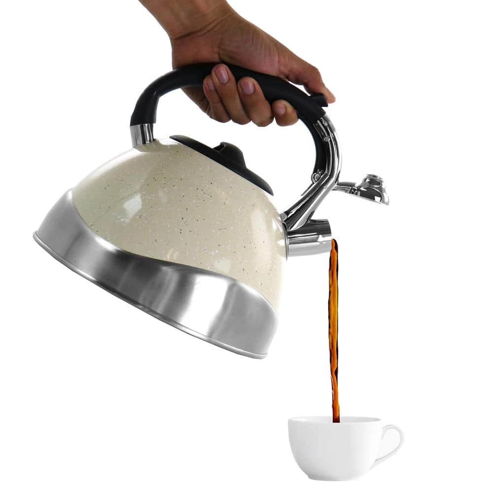 12-Cup Tan Stainless Steel Whistling Kettle by MegaChef - Image 3
