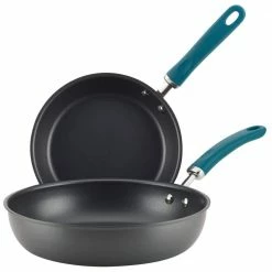 Create Delicious 2-Piece Hard-Anodized Aluminum Nonstick Skillet Set in Teal and Gray by Rachael Ray