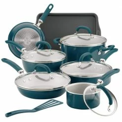Create Delicious 13-Piece Aluminum Nonstick Cookware Set in Teal Shimmer by Rachael Ray