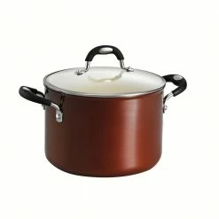 Style Ceramica 6 qt. Aluminum Ceramic Nonstick Stock Pot in Copper with Glass Lid by Tramontina