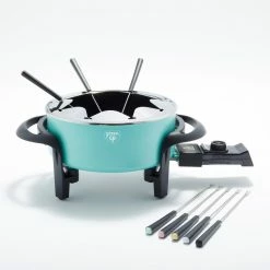 3 qt. Turquoise Ceramic Non-Stick Multi-Use Fondue Pot Set with 8-Fondue Forks by GreenLife