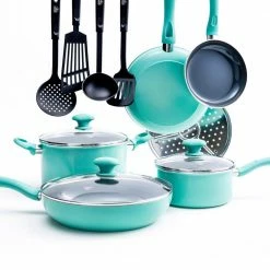 Diamond 13-Piece Aluminum Ceramic Nonstick Cookware Set in Turquoise by GreenLife