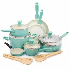 Rio Healthy Ceramic Nonstick 16 Piece Cookware Pots and Pans Set in Turquoise by GreenPan