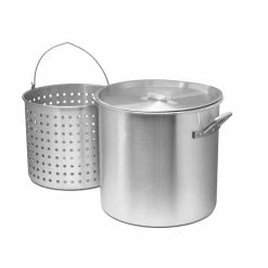 52 qt. Aluminum Cooking Stock Pot with Basket for Steaming Tamales Seafood Crawfish Boiler with Lid by Unbranded