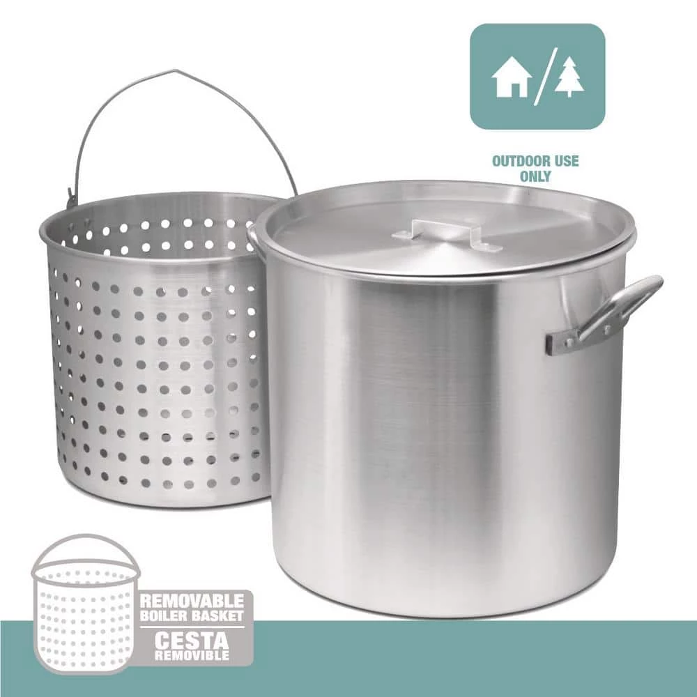 84 qt. Aluminum Cooking Stock Pot with Basket for Steaming Tamales Seafood Crawfish Boiler with Lid by Unbranded - Image 2