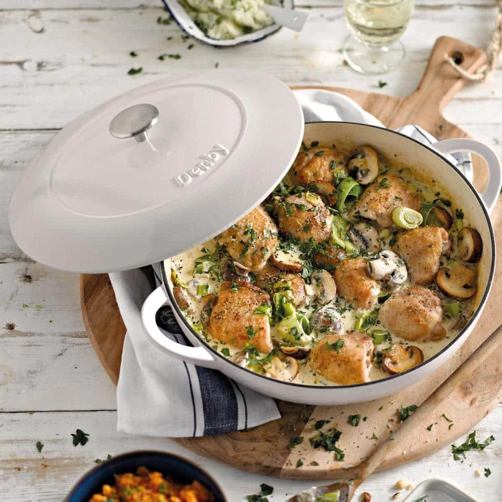 Natural Canvas 4 qt. Round Cast Iron Casserole Dish in White with Lid by Denby - Image 2