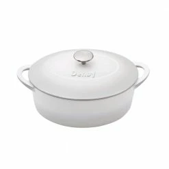 Natural Canvas 4.5 qt. Oval Cast Iron Casserole Dish in White with Lid by Denby