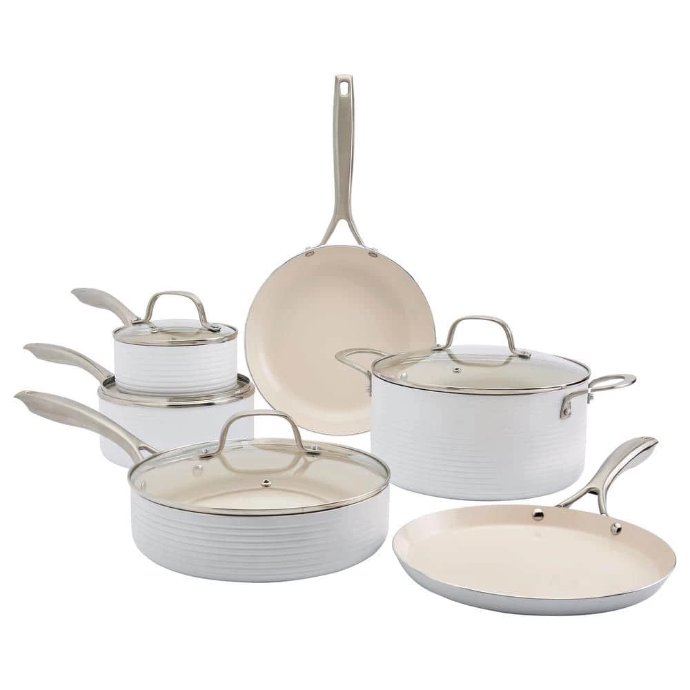 Monaco 10-Piece White Aluminum Non-Stick Cookware Set by Denmark