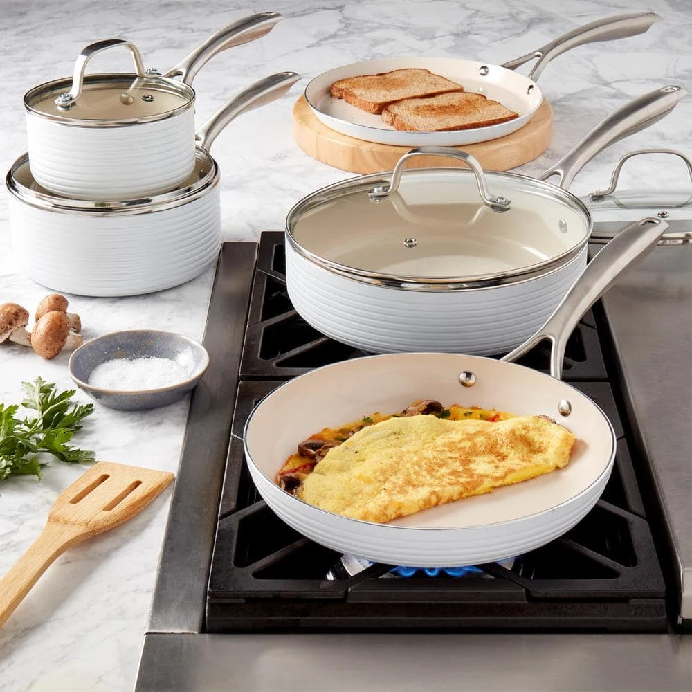 Monaco 10-Piece White Aluminum Non-Stick Cookware Set by Denmark - Image 9