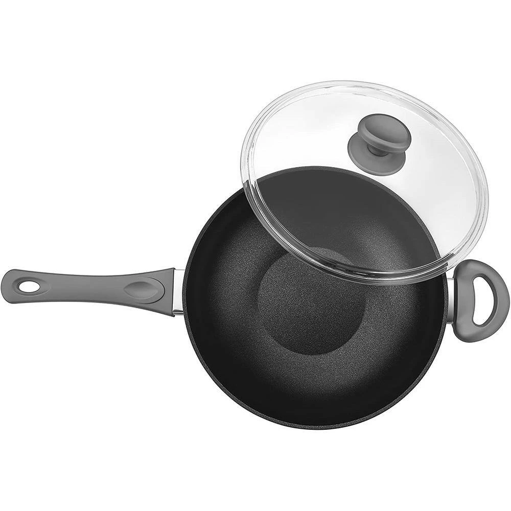 11 inch Titanium Coated Aluminum NonStick Wok Pan in Gray with Glass Lid by Context - Image 4