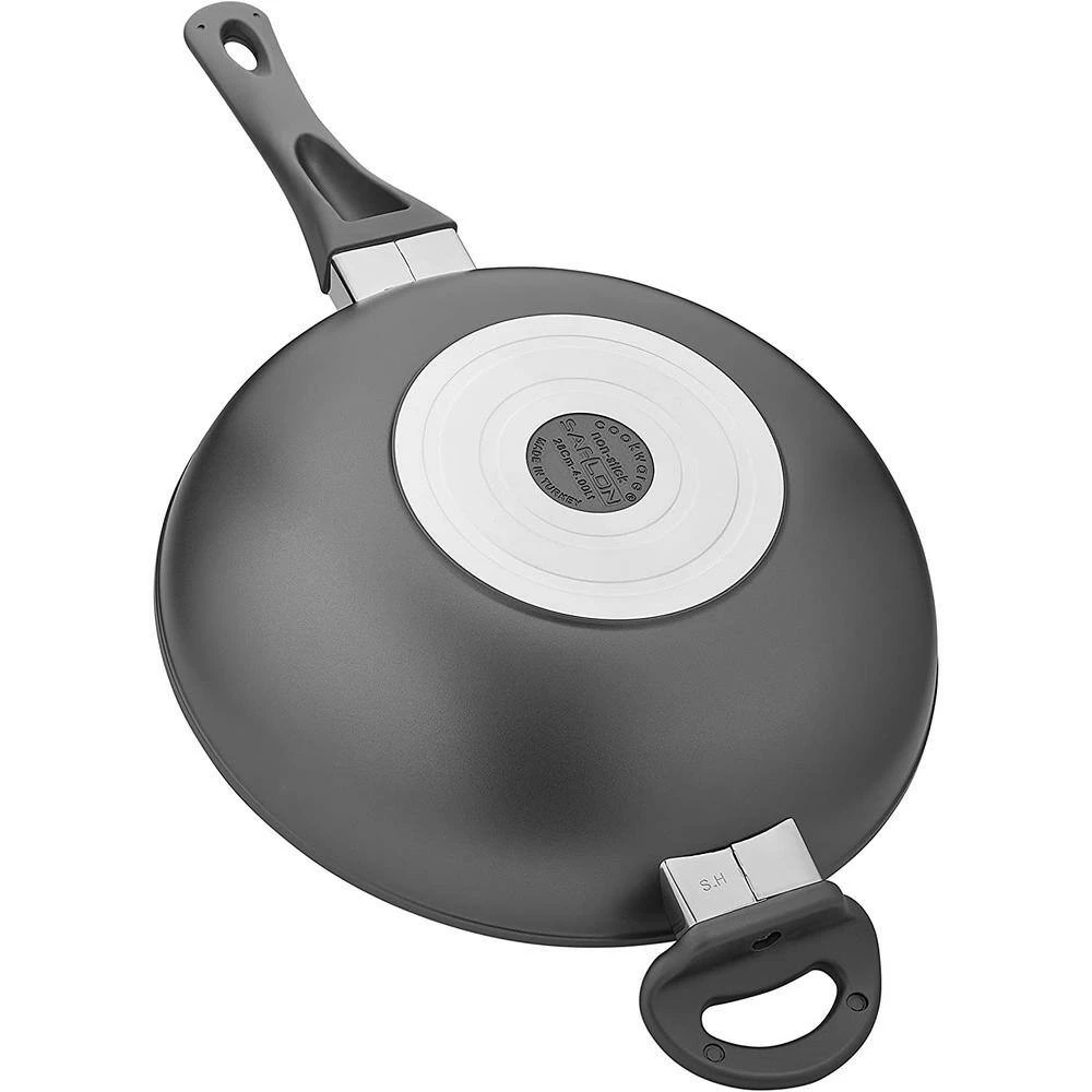 11 inch Titanium Coated Aluminum NonStick Wok Pan in Gray with Glass Lid by Context - Image 3