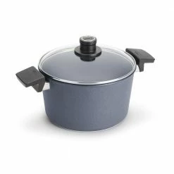 Diamond LITE Induction 5.25 qt. Cast Aluminum Nonstick Stock Pot in Gray with Glass Lid by Woll